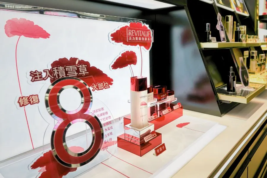 loreal products on display in a chinese store